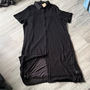 BloomChic Black Collared Two-piece Mesh Midi Dress